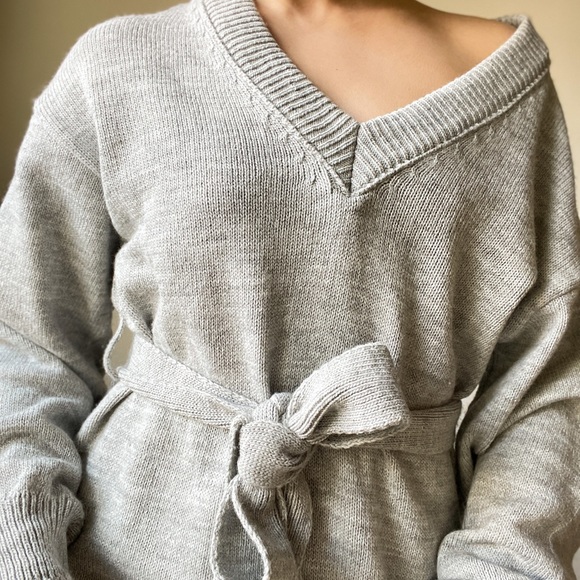 ASOS Design Knitted Gray Tie Waist Mini Dress - Picture 4 of 6